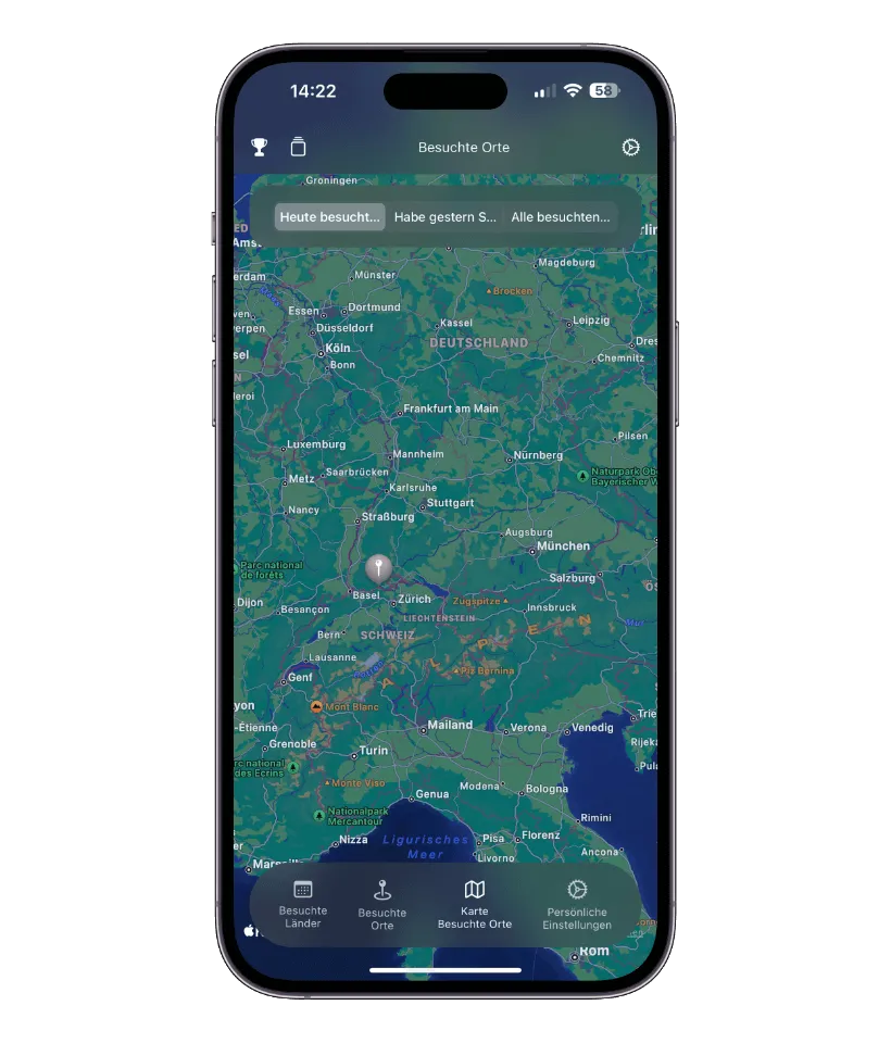 Besuchte Orte in der Country Tracking App anzeigen