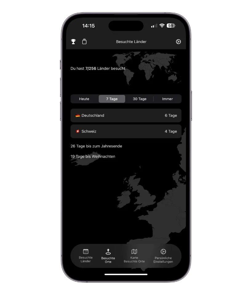 Besuchte Länder in Country Tracking App