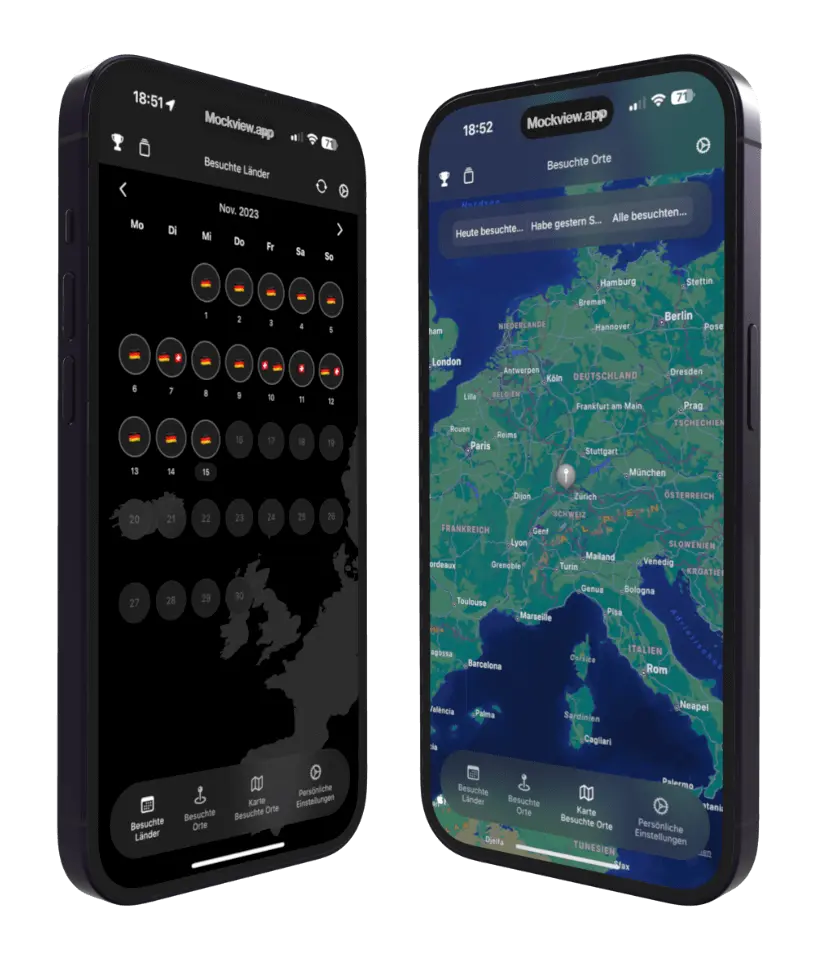 Übersicht Country Tracking App
